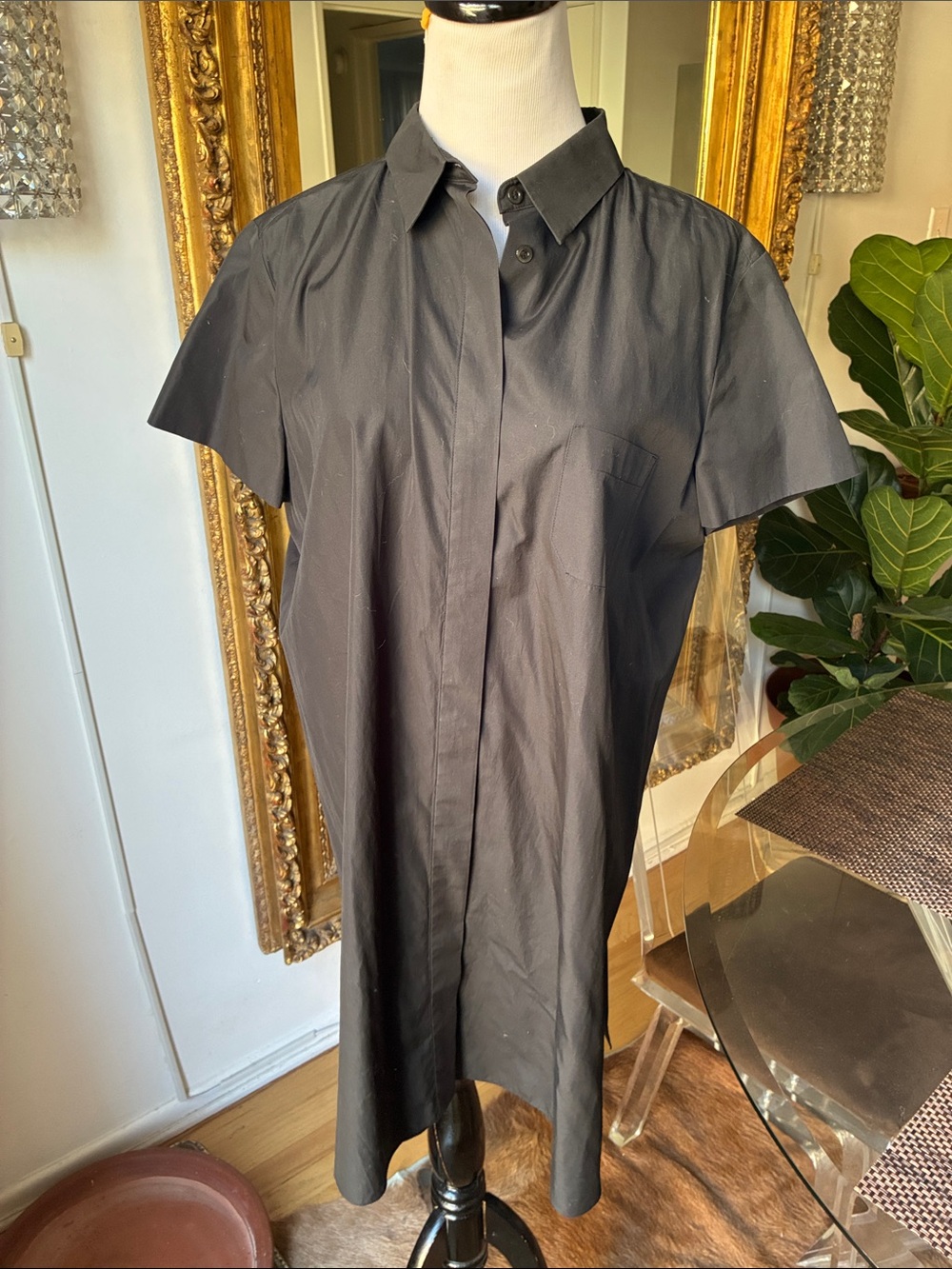 Sportmax Short-Sleeve Black Poplin Shirt blouse size medium